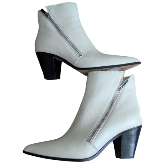 Paige White Leather Ankle Booties Size 8.5 Pointed Toe Block Heel - Picture 3 of 12